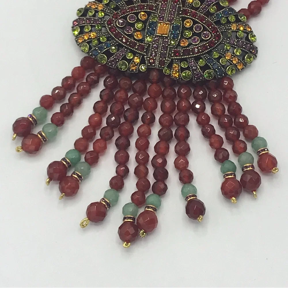 Heidi Daus Carnelian Multi Strand Crystal Tassel Necklace NIB - Picture 5 of 10